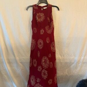 100% silk red with cream flower long dress